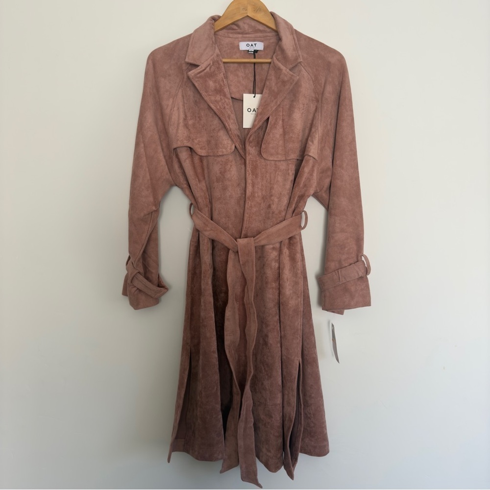 OAT New York Blush faux suede trench coat New With Tags Size: Small - Picture 2 of 7